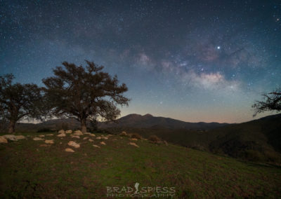 The Milky Way rising above Cuyamaca Mountain viewed from the 3 Sisters Waterfalls trail head in San Diego.