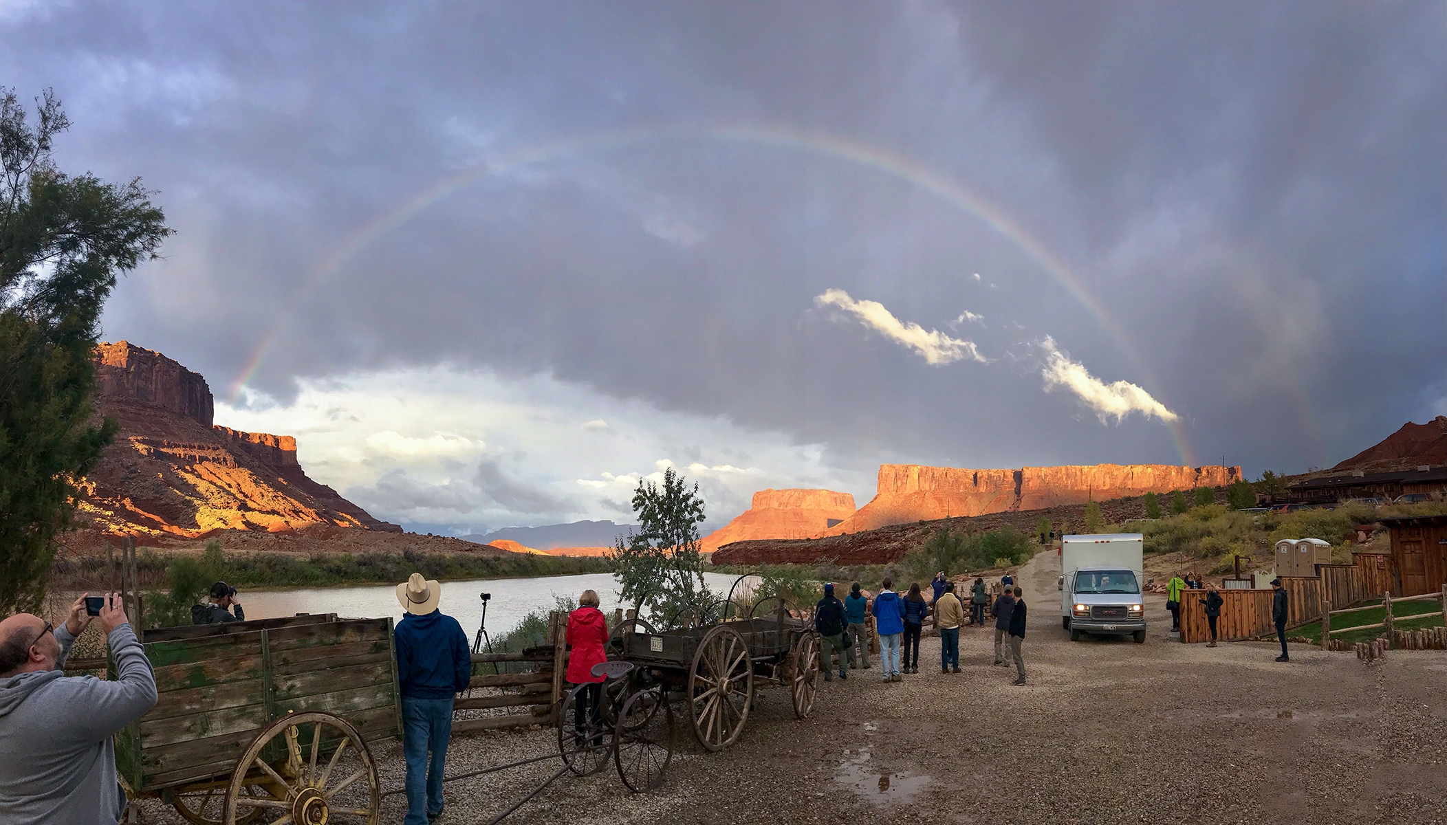 An Iphone pano of the area at Red Cliffs Lodge during sunset. 